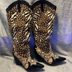 Cape Robbin Leopard & Snake Print Western Boots with Black Accents